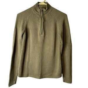 Royal Robbins Quarter Zip‎ Cotton Rayon Sweater Olive Green Women's M Hiking
